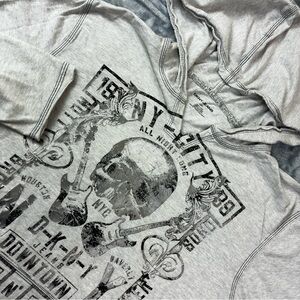 Vintage DKNY Jeans Pullover Hoodie Size Large Graphic Grunge Skull Guitar Y2K